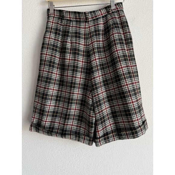 Vintage Talbots Size 10 100% Wool Plaid High Waisted Pleated Shorts Academia - Picture 6 of 16